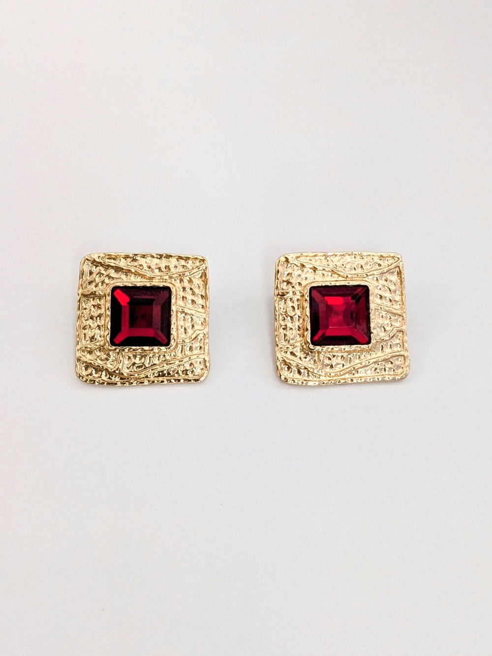 Ruby Red Square Stud Earrings